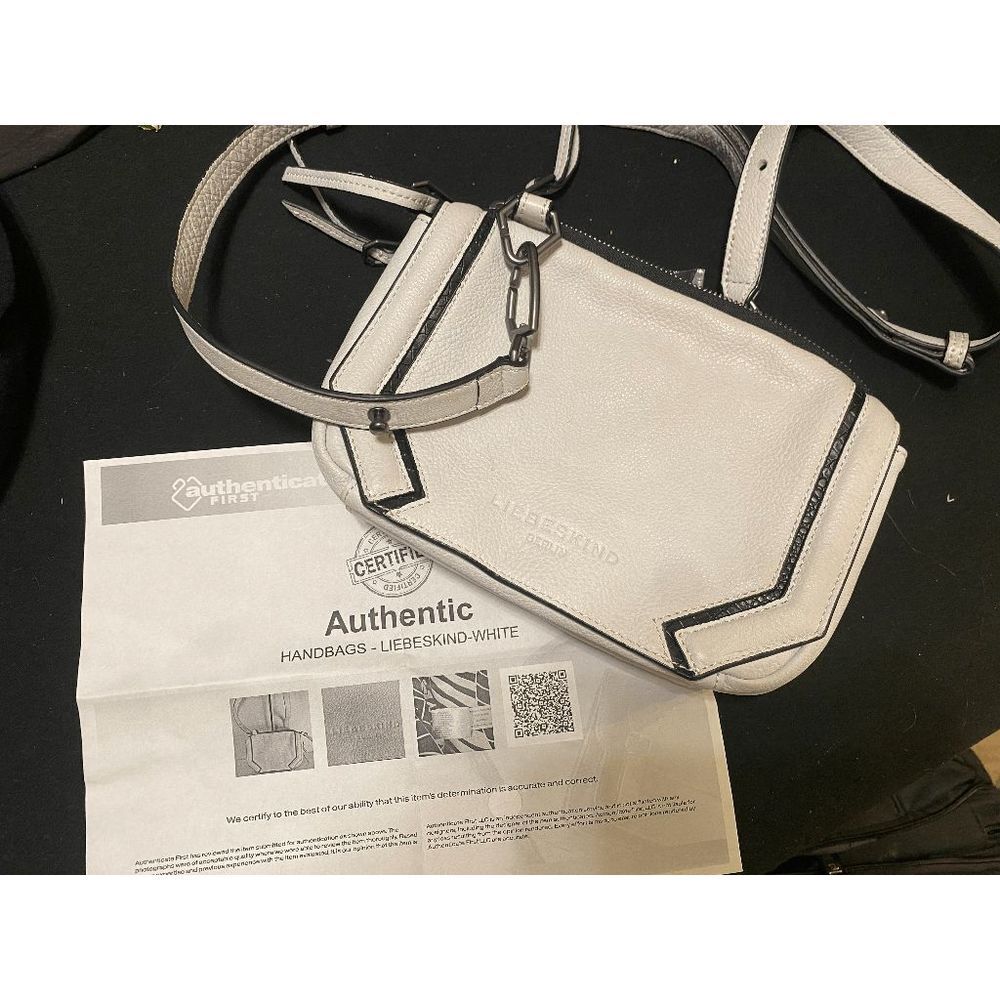 Liebeskind White Leather Tri-Zipper Crossbody Purse w/COA